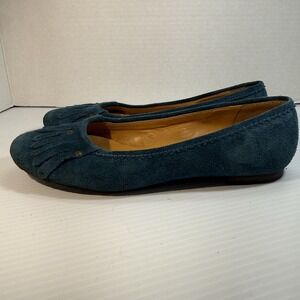 Talbots Teal Suede Fringe Ballet Flats Round Toe Comfort Work Casual Women's 7B